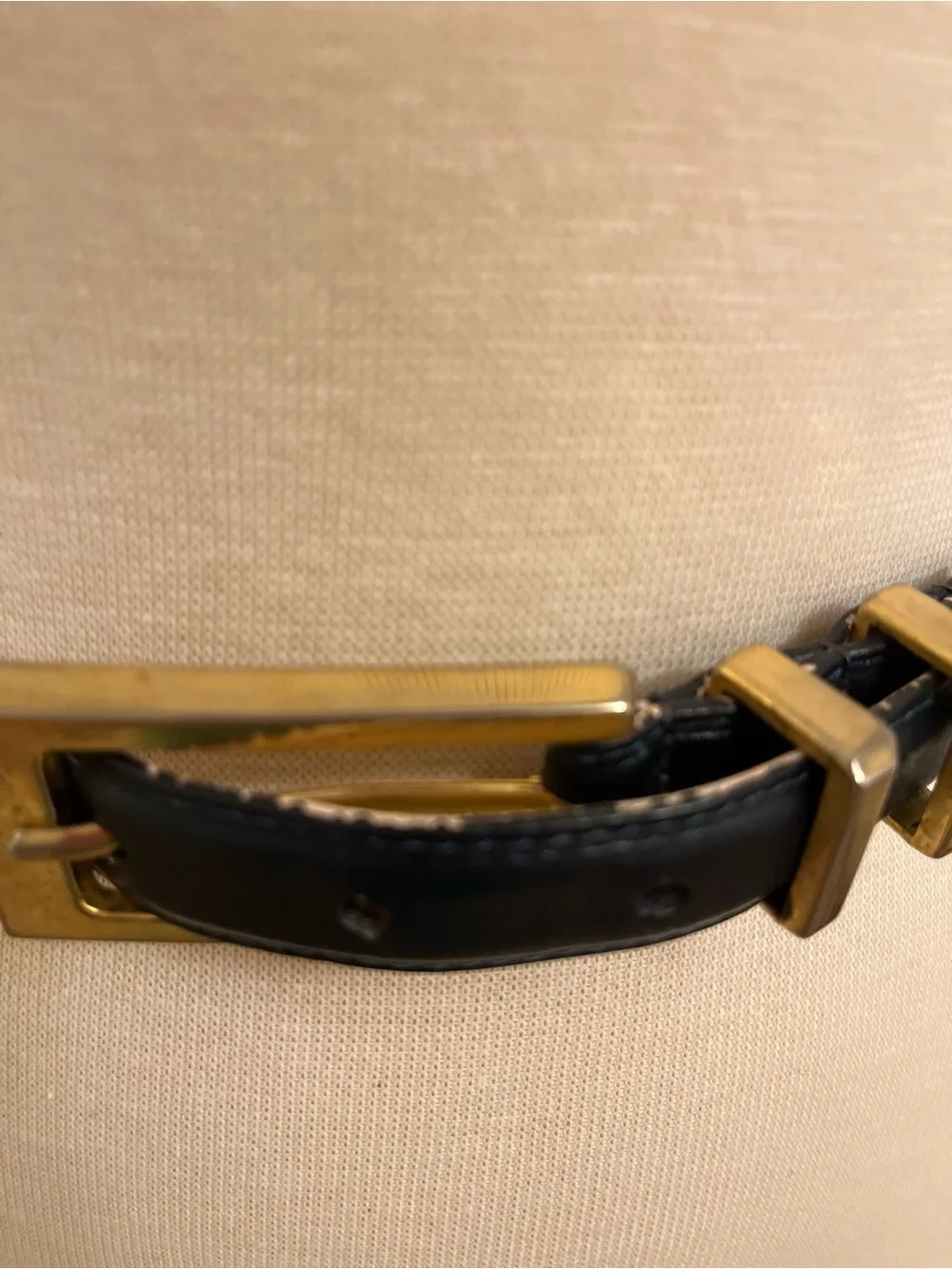 Cipriani Black Leather Belt with Gold Buckle and Double Loops